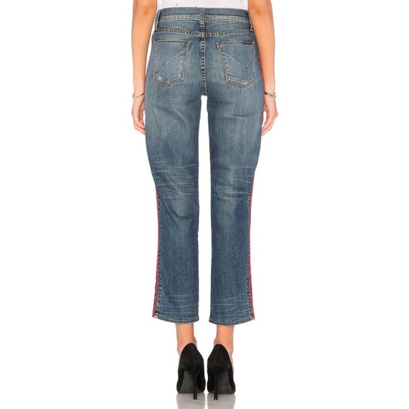 Hudson Jeans Zoeey Ankle Straight Leg Red Tuxedo Stripe Distressed Size 24 - Picture 14 of 16